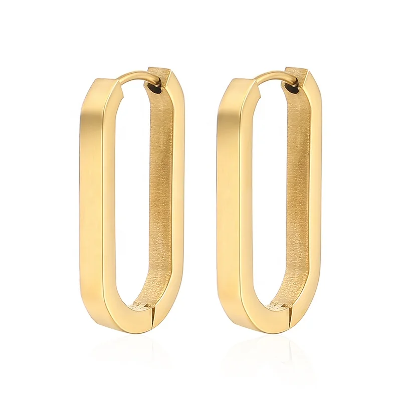 

Wholesale High Quality 18K Gold Plated Stainless Steel Geometric U Shape Huggie Hoop Earrings