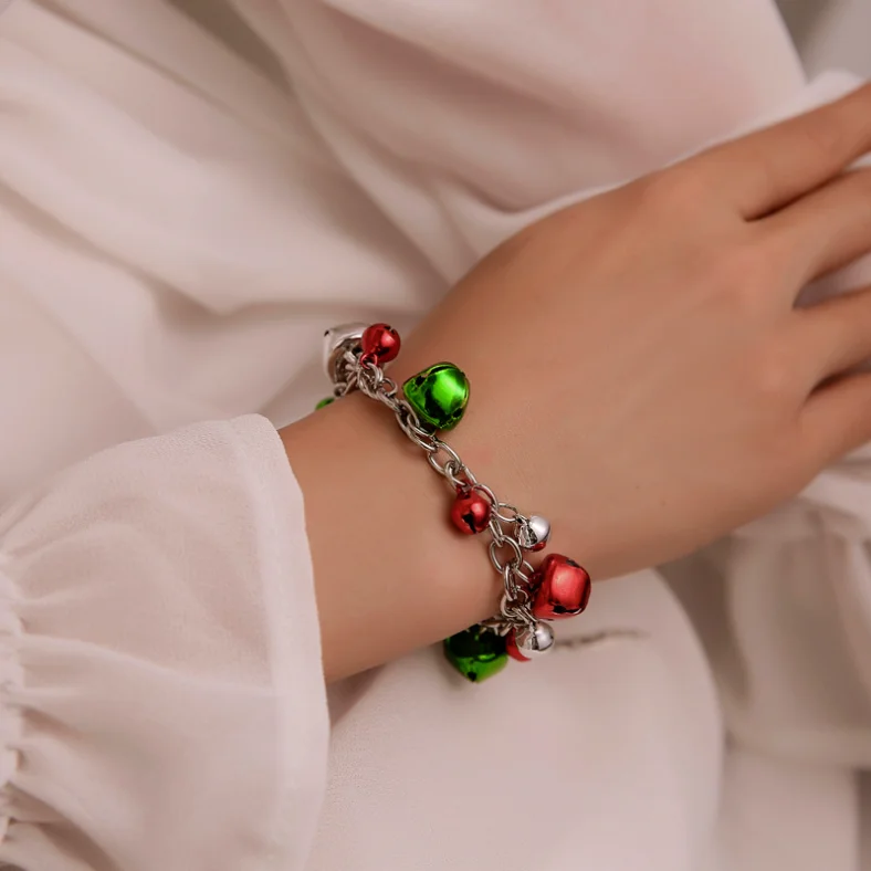 

2021 Cute Christmas Bracelet Set Jewelry Color Bell Necklace Bracelet Earrings Christmas Jewelry