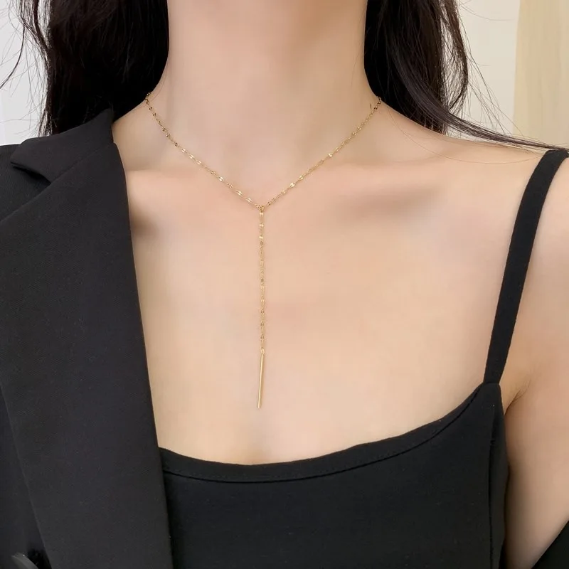 

Vershal B249 Hot Sale 18k Gold Plated Trendy Minimalist Y-Shape Long Line Pendant Necklace