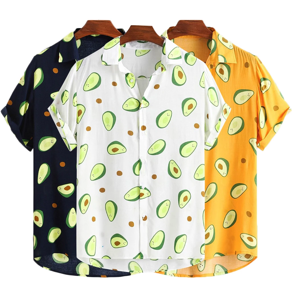 

Custom Men's Avocado Print Turn Down Collar Beach Hawaiian Shirts