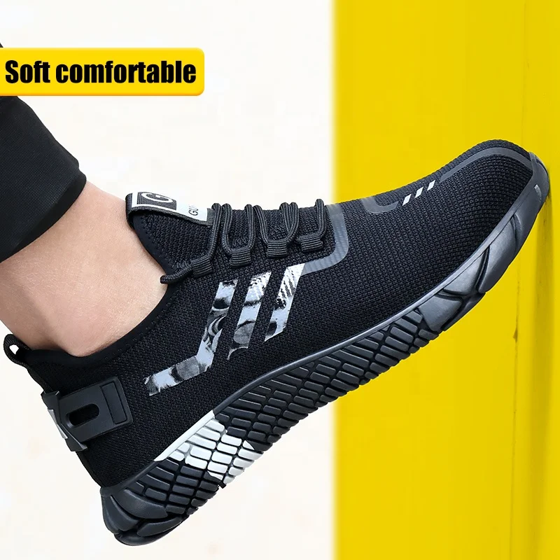 

Guyisa brand popular outdoor sports light comfortable safety shoes flying net breathable work shoes, Black
