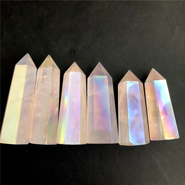 热卖天然粉红塔天使光环玫瑰石英水晶魔杖点愈合石出售