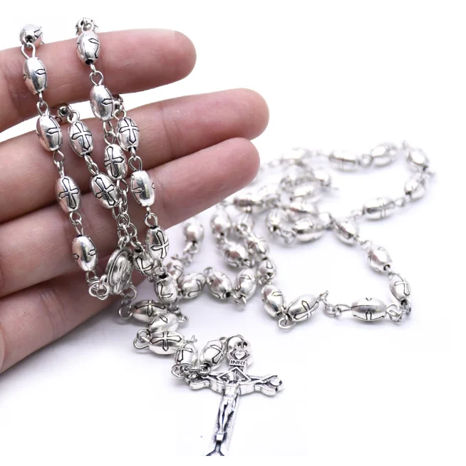 

Wholesale Catholic Cross Beads Rosary with Metal Virgin Mary Centerpiece Crucifix Cross Rosary Necklace