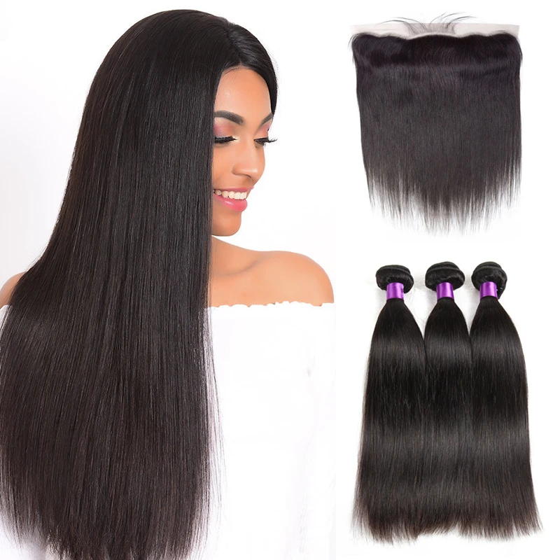 

12A Cheap Malaysian Hair Bundles Human hair Silky Straight Hair Weave Bundles Extension with Lace Frontal Closure Pre Plucked