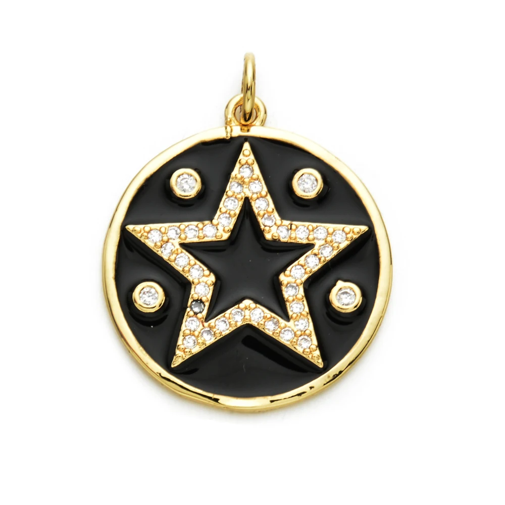 

High Quality Brass Zircon Round Star five-pointed star enamel Charms Pendants DIY Jewelry Making Supplies Findings