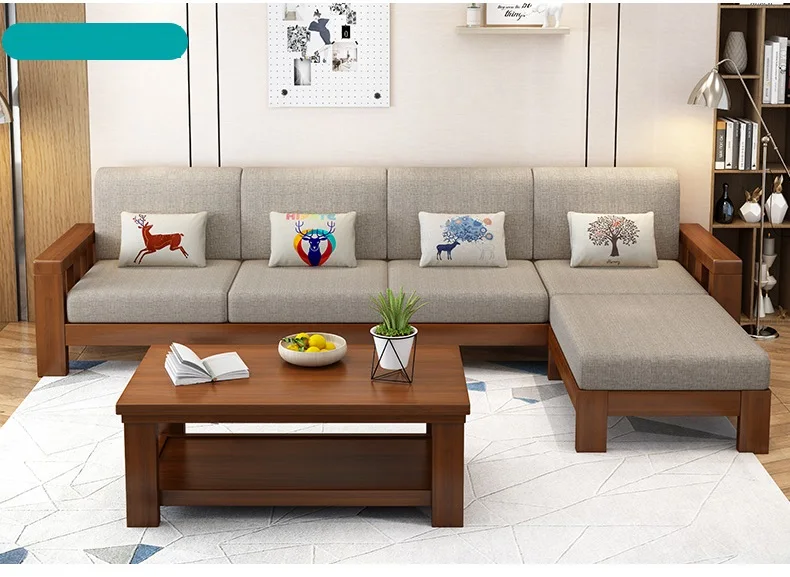 Antique Fashional Charpie Wide Soft Livingroom Wood Sofa Sets