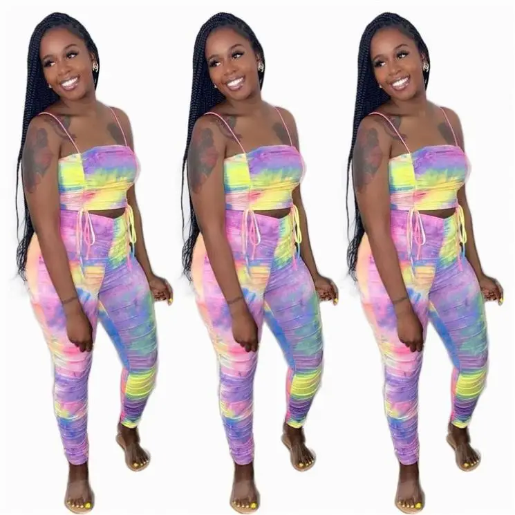 

MISSMOEN Best Design Fashion Print Drawstring Top And Pants Set Two Piece Set Women Clothing