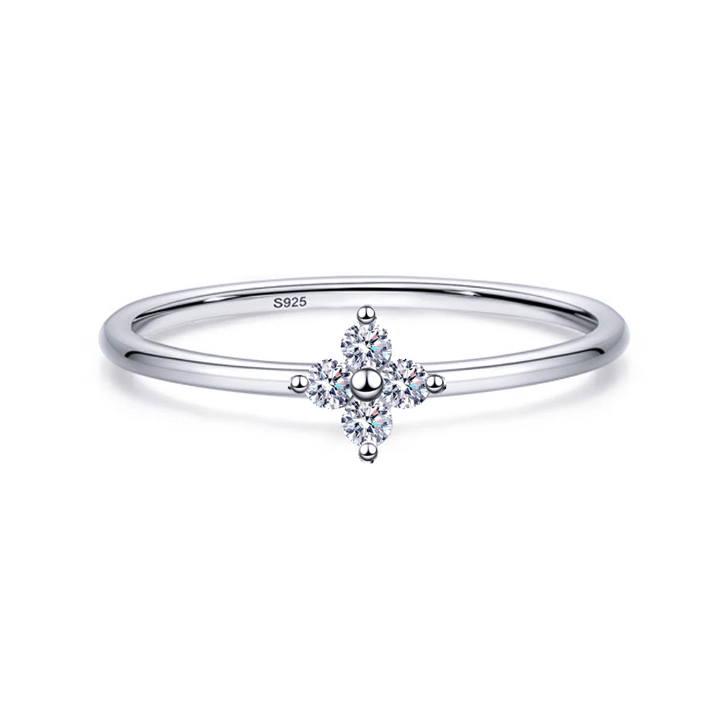 Elegant Hypoallergenic Jewelry Sparkling Cubic Zircon Flower 925 Sterling Silver Engagement Ring for Lady Weddings Anniversaries