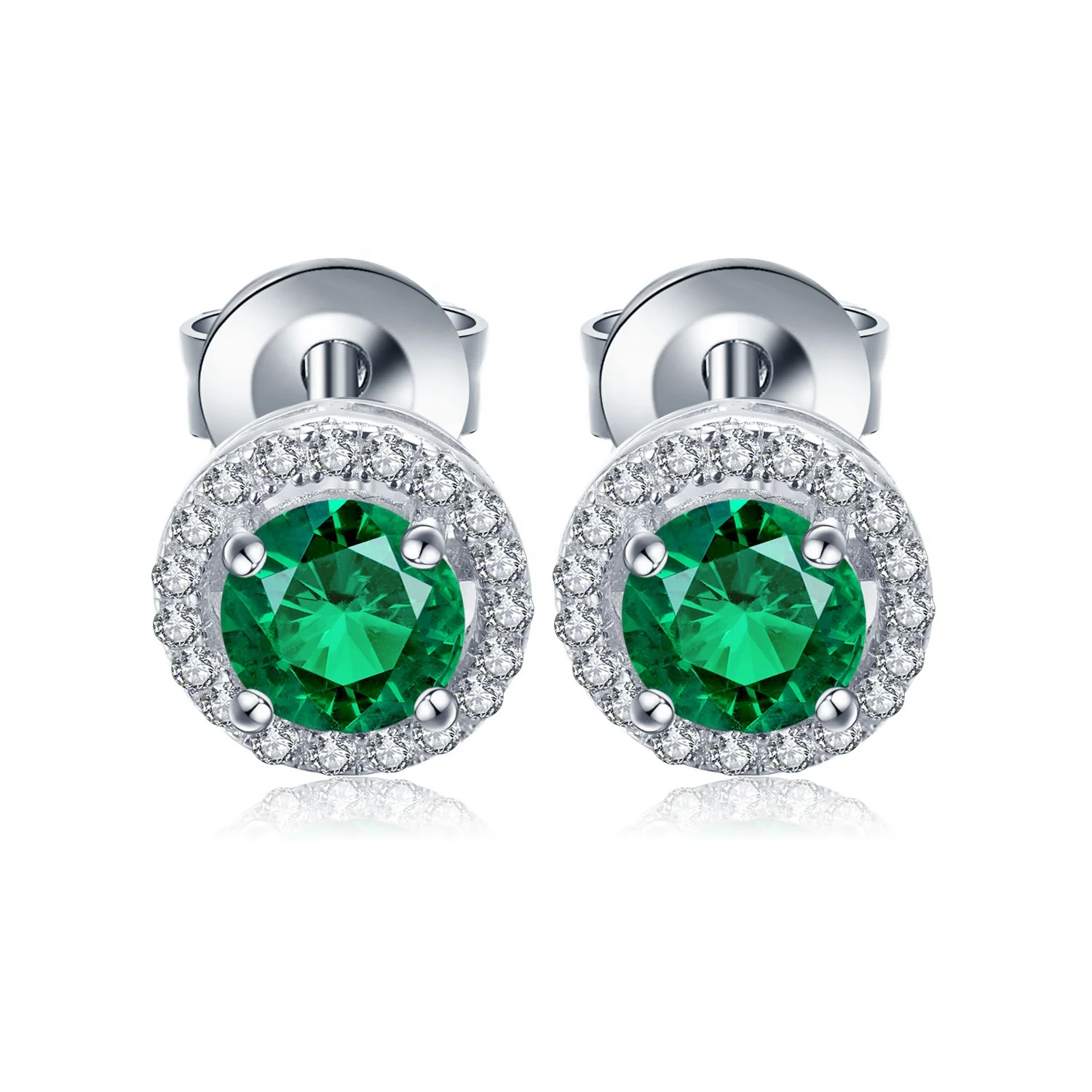 

High quality silver jewelry lab zambia emerald stone stud earrings, Green