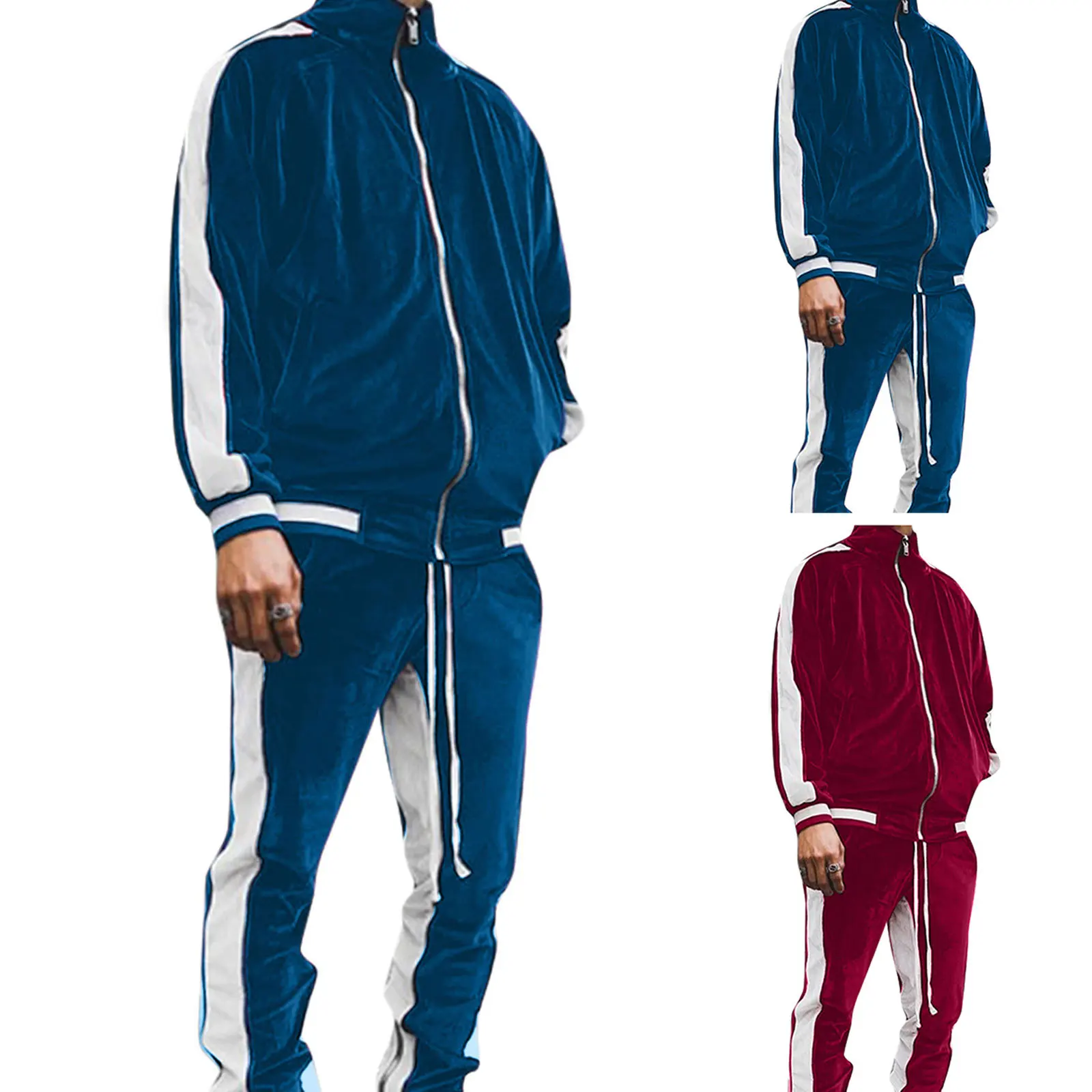 

High Quality Jogging Joggers Sale Set Custom Logo Blue Men Sportswear Velour Tracksuit Velvet Mens Tracksuit