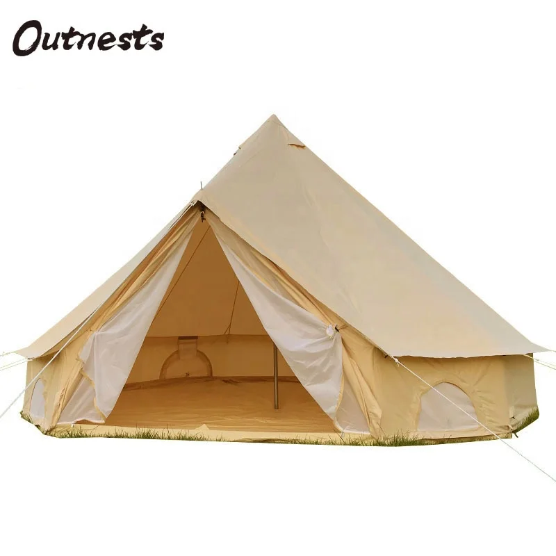 

5m waterproof and mildew proof cotton canvas glamping hotel bell tent with 4 windows, Beige