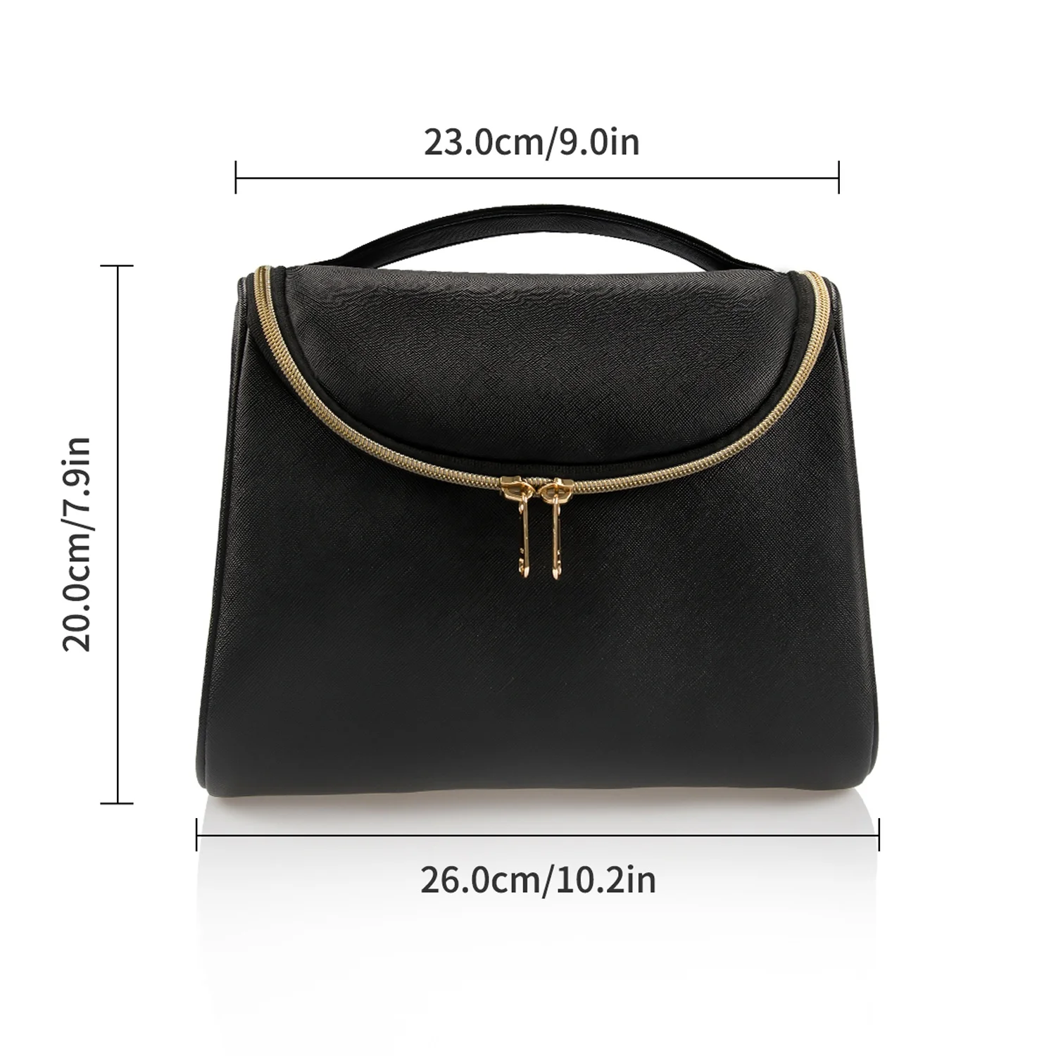 

Free Dropshipping New Design Portable Waterproof Large Capacity Wide Open Adjustable Dividers Gold Zipper Toiletry Cosmetic Makeup Pouch Bag, Black