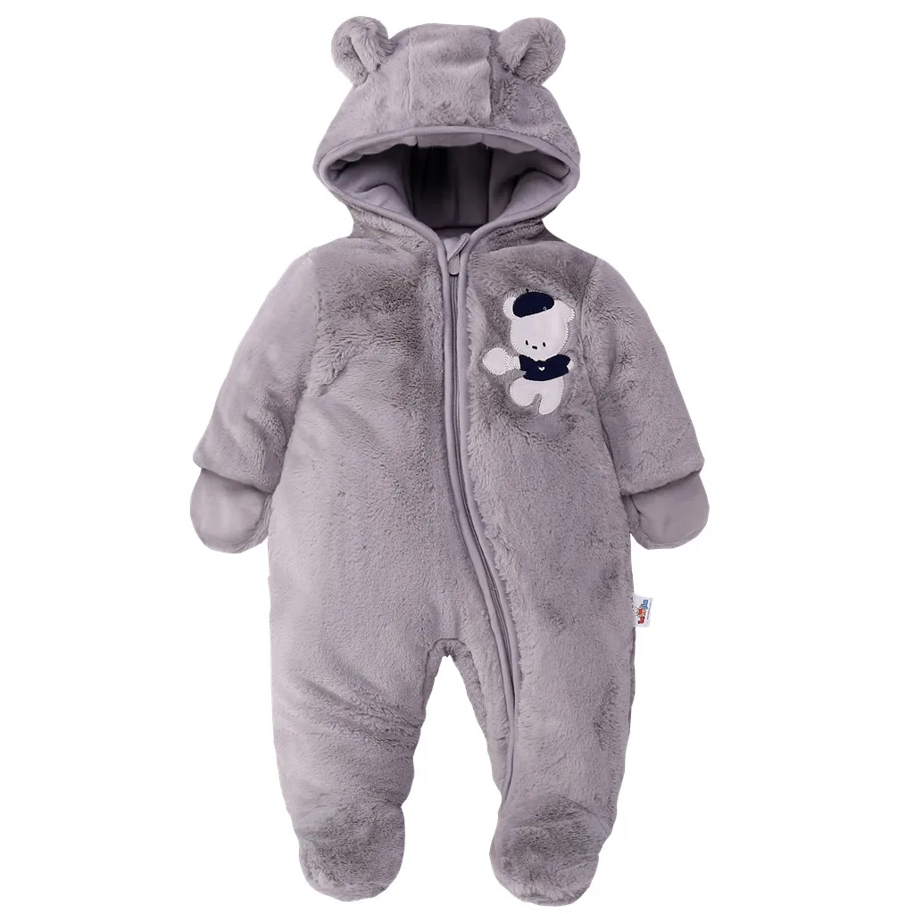

Baby Cute Ear Jumpsuit Newborn Winter Warm Hooded Footed Bodysuit Outerwear
