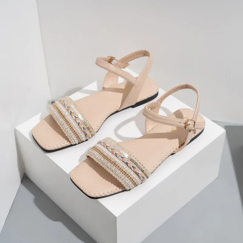 

Fashion Women Casual Sandals Female Girls Simple Style Open Toe Sandals Shoes Plus In and Brown