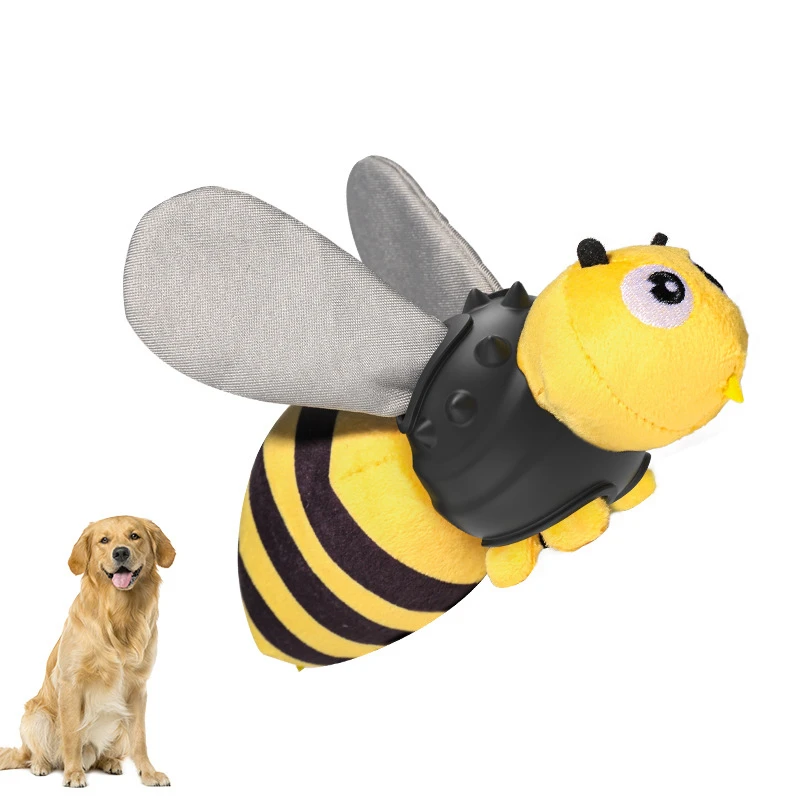 

Dog Chew Toy Bee Style with Bright Color Sound Paper Squeaky Body and Chewy Rubber Plush Squeaky Interactive Toy