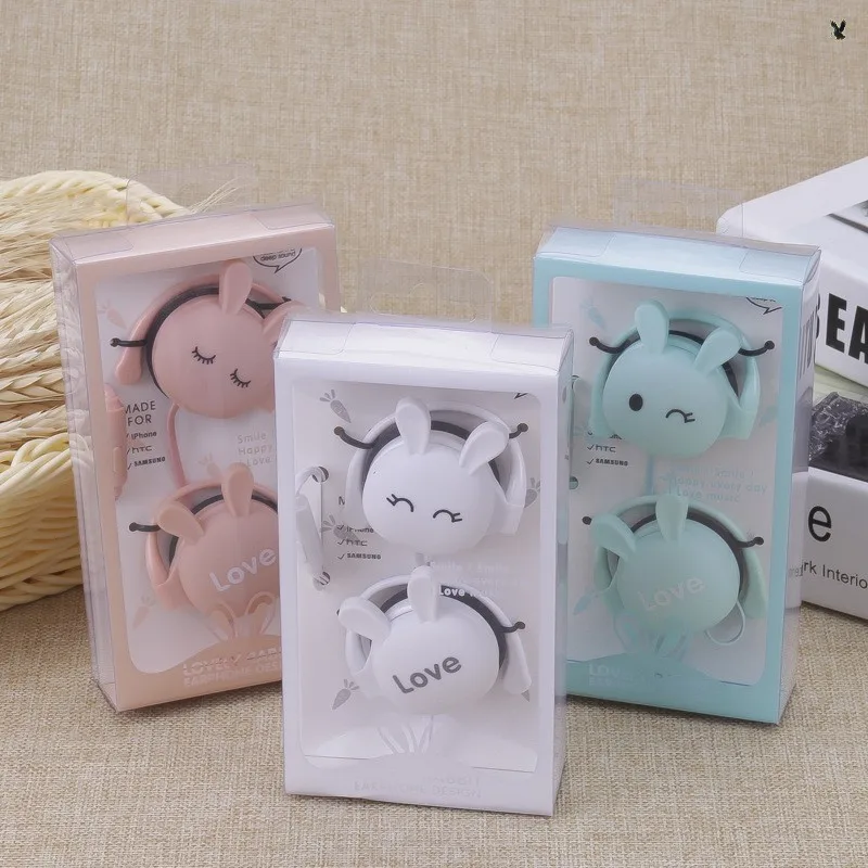 

New Cartoon Cute Rabbit Ear Type Small Earphone Silicone Hook Clips Earbud With Microphone, Green/pink/white/black