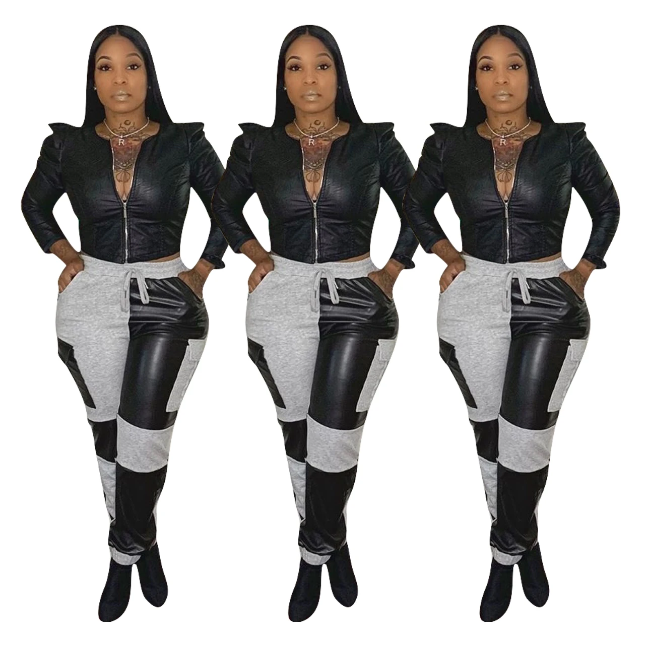 

New Solid Color PU Leather Mid Waist Loose Casual Pants For Women