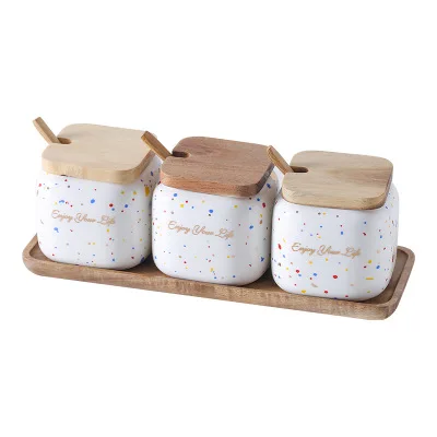 

Simple wind ceramic tableware set with bowl saucer seasoning Jar, White