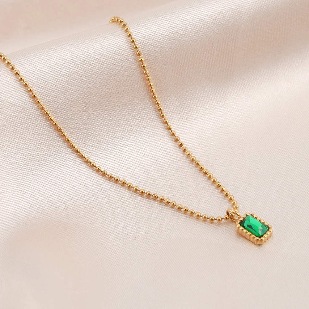 

Fashion Jewelry Cubic Zirconia 18K Gold Plated Square Emerald Green Zircon Necklace For Women