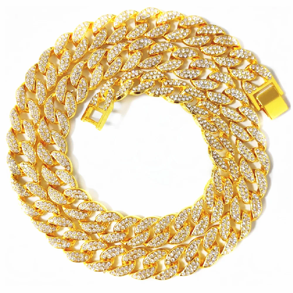 

Luxury Men's Punk Rap Jewelry 18K Gold Plated Cuban Chain 15mm Bling CZ Iced Out Cuban Chain Necklace