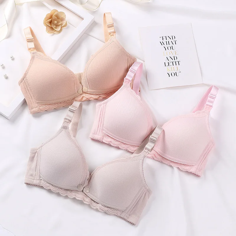 
Button Breast Feeding Bra Breathable Front Open Lace Nursing Bra Comfortable Soft Eco-friendly Cotton Maternity Underwear 