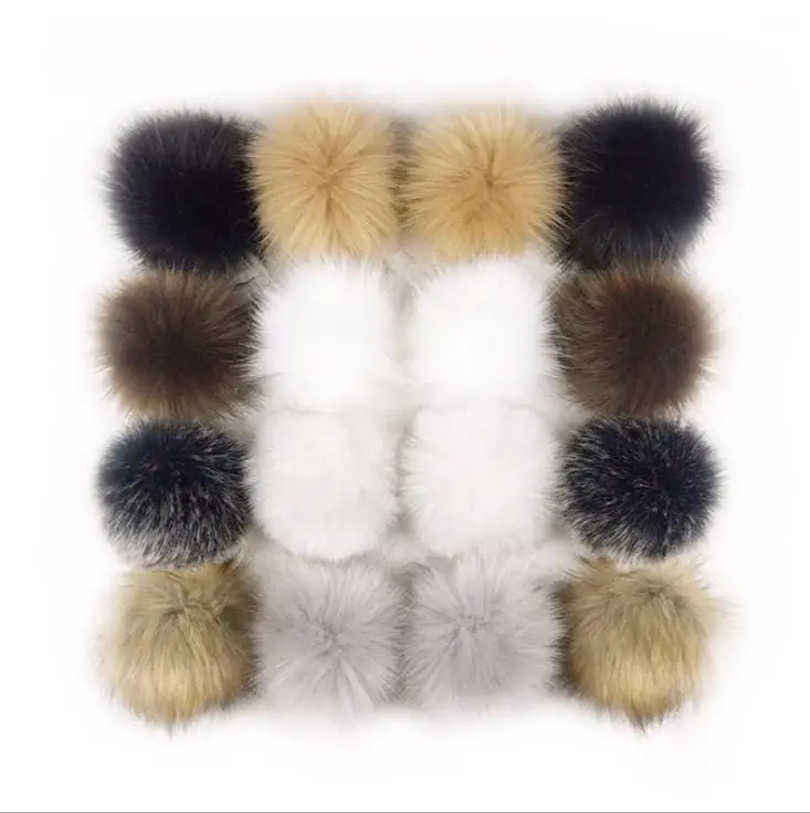 1pc 5inch Large Snap-on Faux Raccoon Fur Pom Pom Ball for Hat Clothes Detachable 