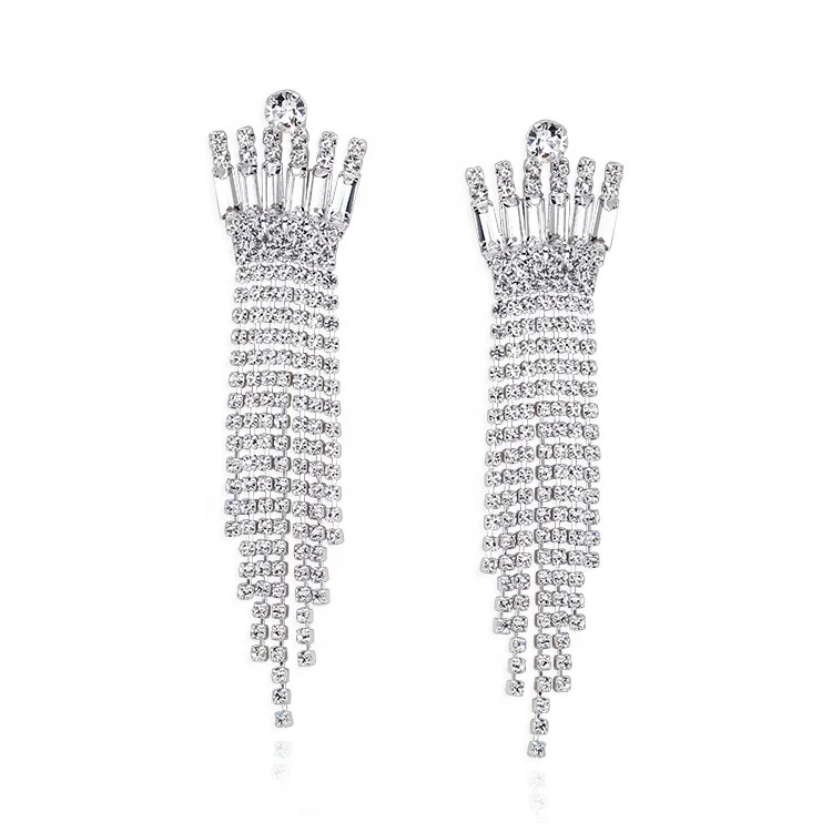 

Design Tassel Rhinestone Bridal Wedding Party Jewelry Drop Dangle Earrings Women, Silver as pictures show