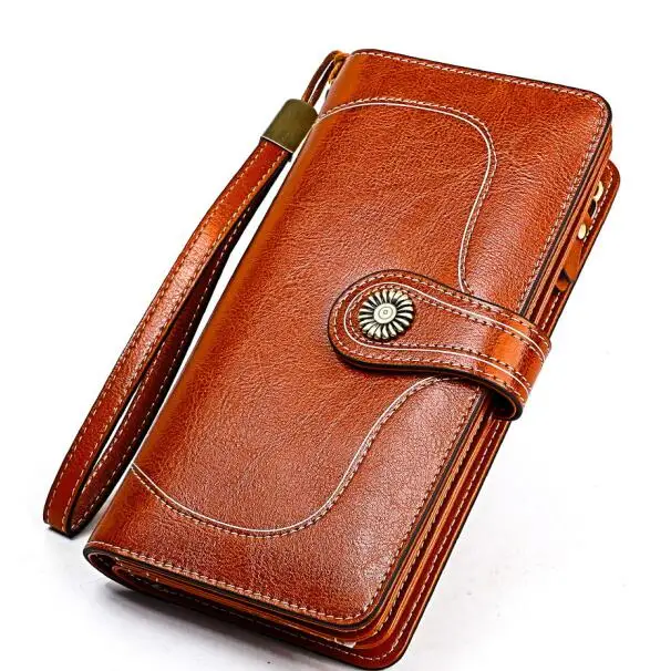 

WESTAL women's genuine leather luxury long wallet wristlet female clutch wallets designer purse phone money bag portomonee, Brown