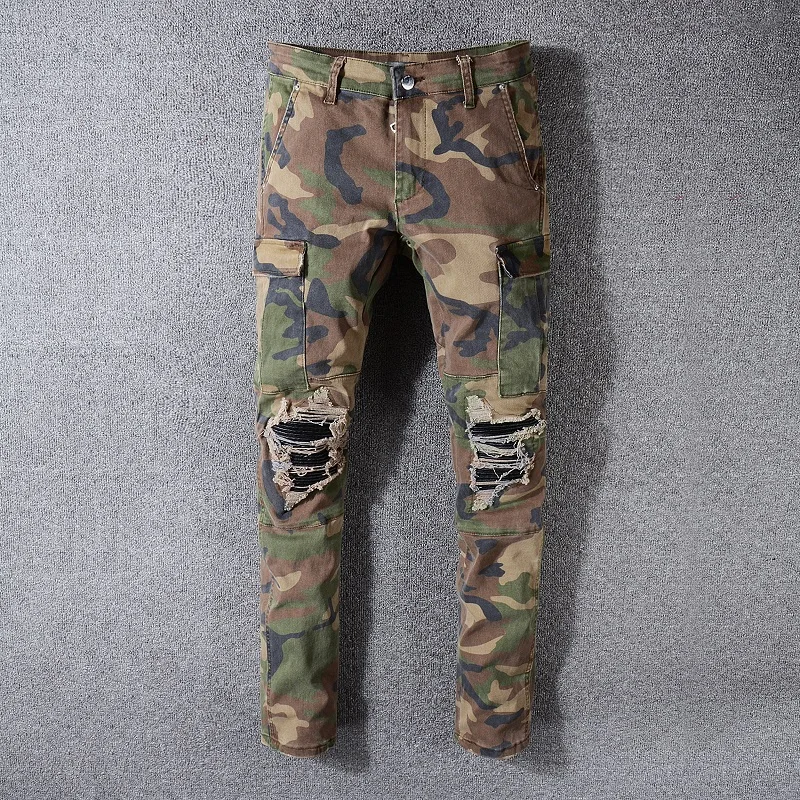 

Purplewind Men's Ripped And Patch Pants Skinny Camouflage Jeans Slim Denim Pants For Men, Picture