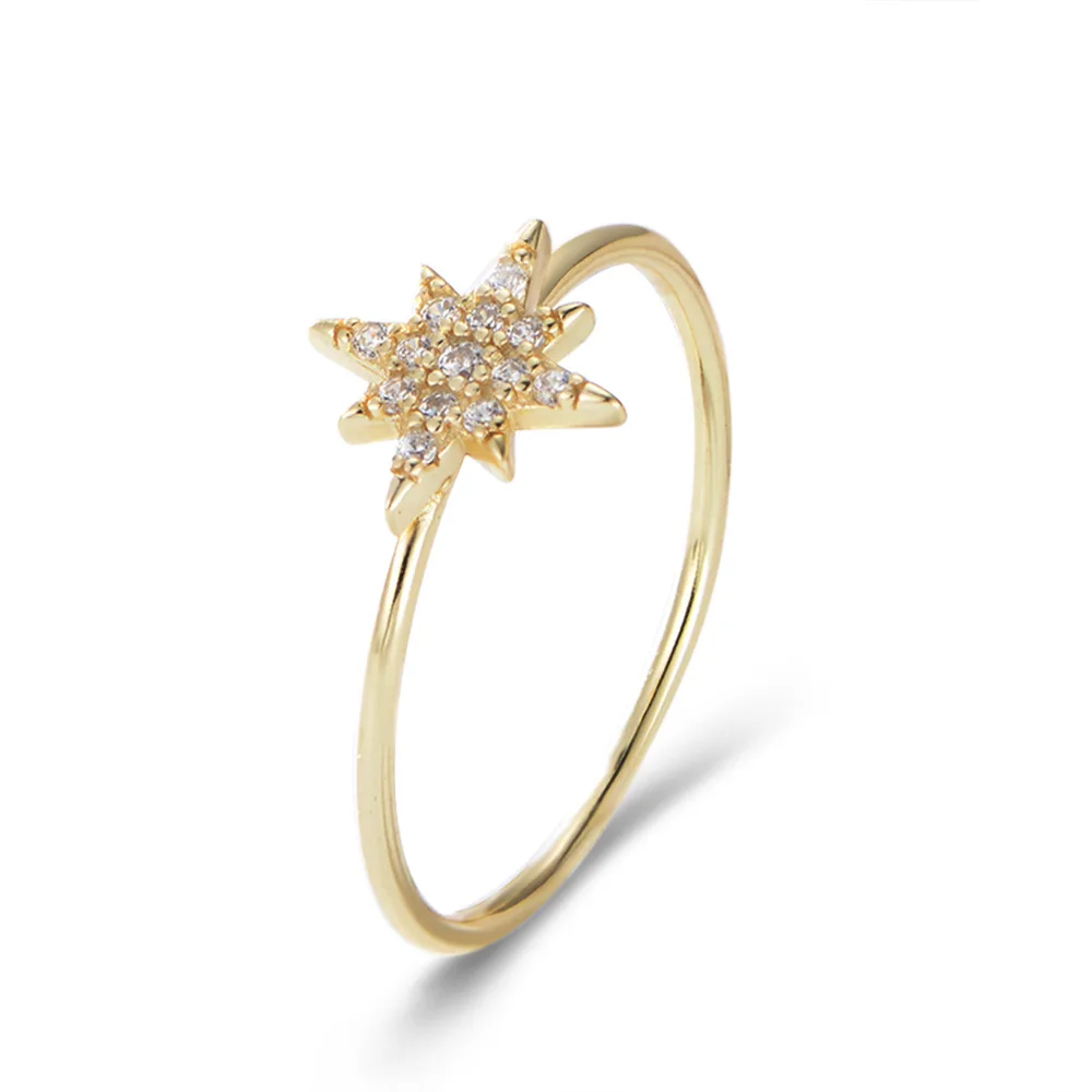 

Hot selling dainty 925 sterling silver hexagram shaped zircon ring 14k gold plated rings jewelry, As pics