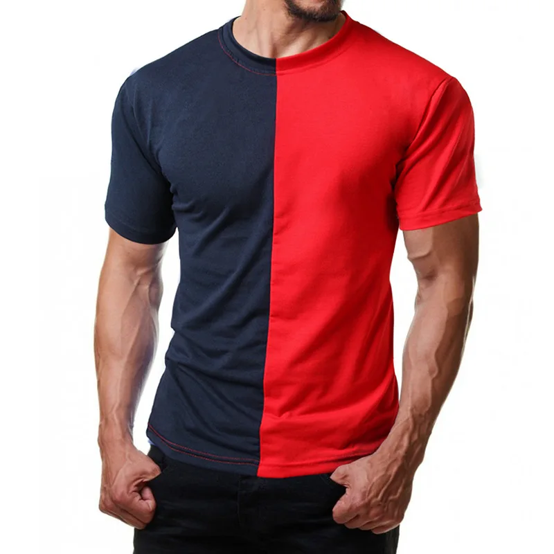 

casual streetwear o neck short sleeve two tone half and half solid dropship t shirt