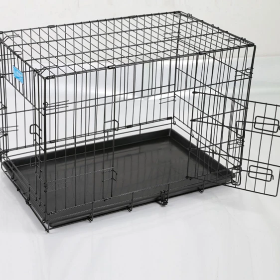 

Customized multiple sizes stainless steel dog cage foldable luxury dual door pet dog carrier, Black