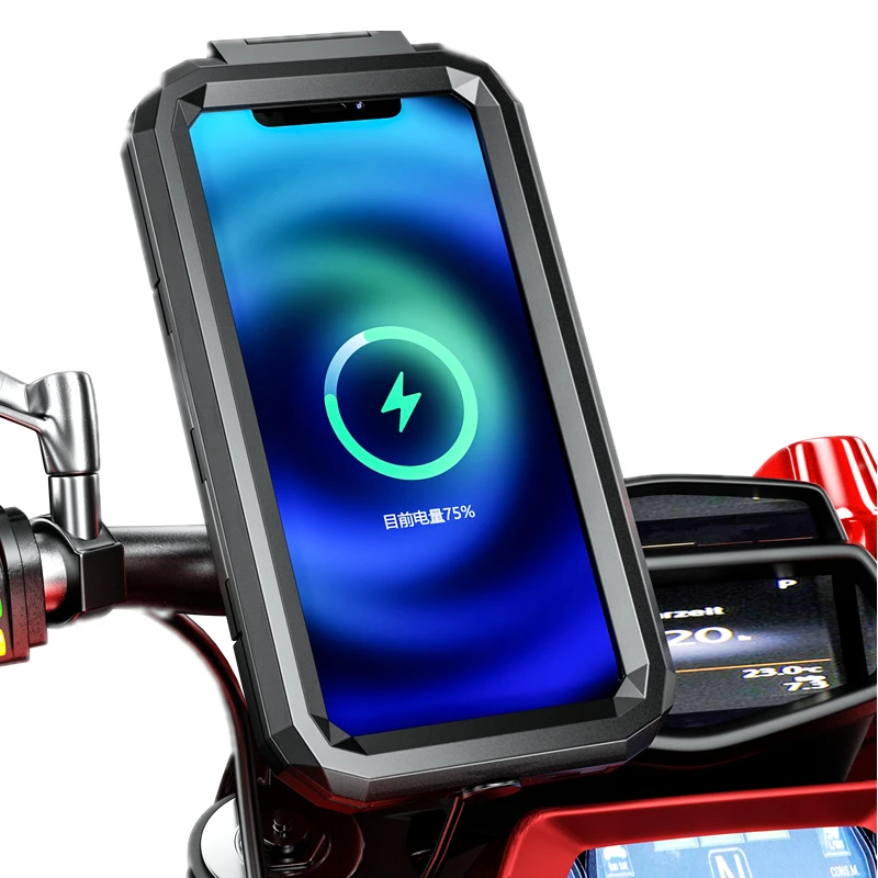

360 Degree Rotation Universal Smart Phone Mount Motorcycle Bike With Fast Wireless Charger Cell Phone Holder
