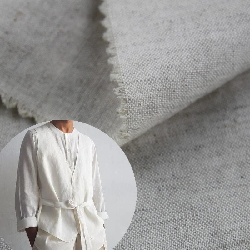 Voile Fabric Oatmeal 54" Woven Stripe Viscose Rayon Linen Fabric AIR WASH
