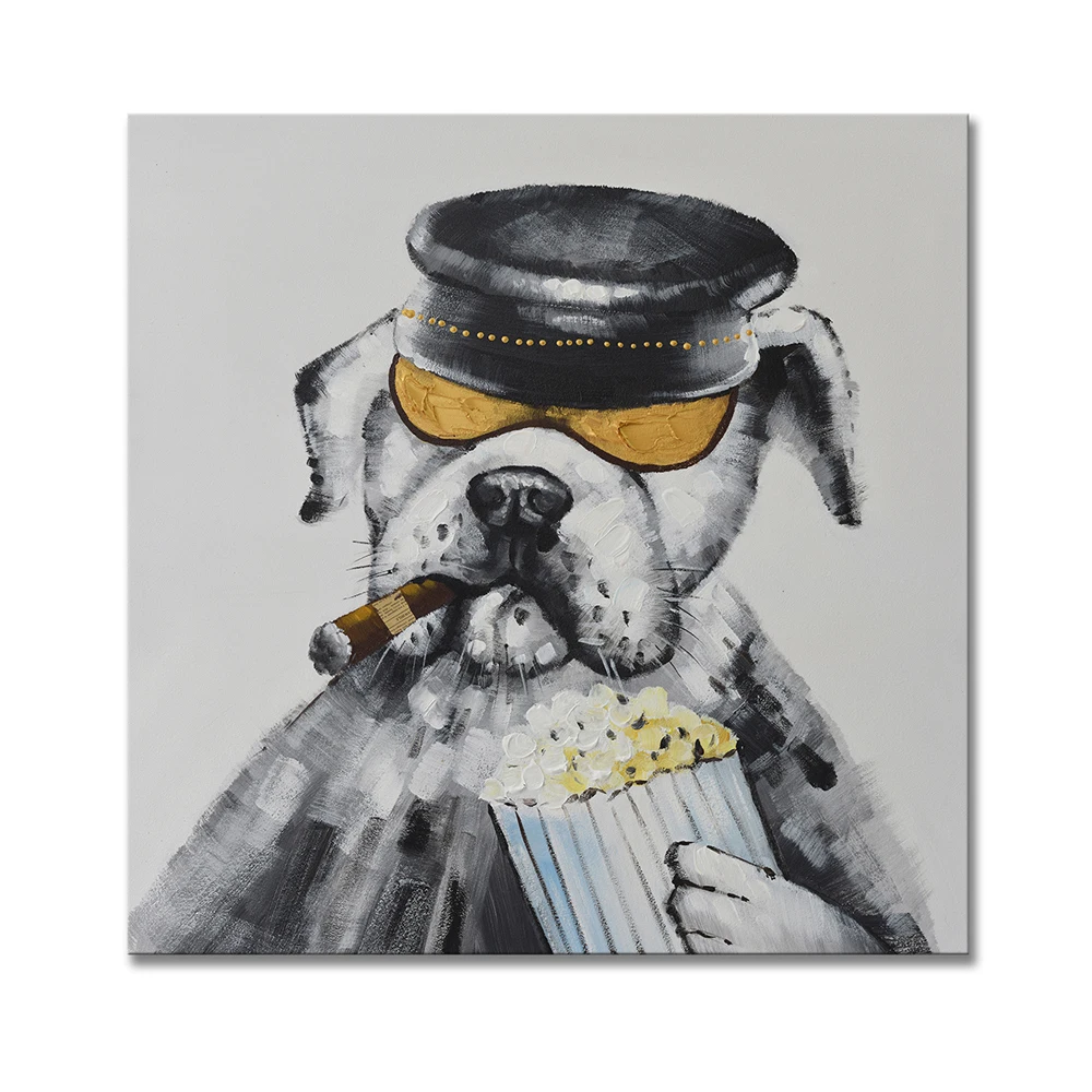 

100% Hand Painted Oil Painting Animal Cool Dog with Stretched Frame, Multi colors