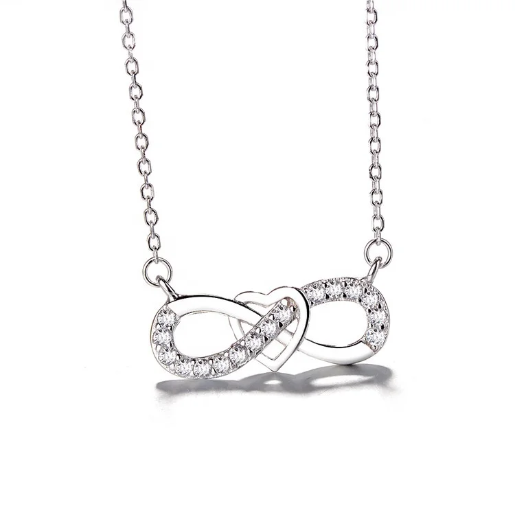 

Wholesale European Jewelry 925 Sterling Silver CZ Infinity Heart Necklace, As customer request