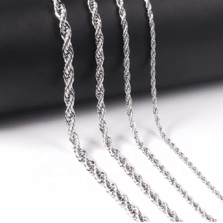 

Wholesale Fancy 3 4 5mm 18k PVD Gold Plated Mens Stainless Steel Necklace Gold Plated Cable Chain Rope Chain