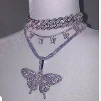 

hot sale low minimum quantity micro pave silver butterfly necklace