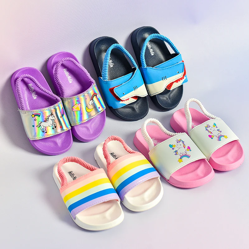 

Kids Sliders Slippers Sandals House Shower Bathroom Eva Home Beach Plain Cute Cartoon Children Slippers