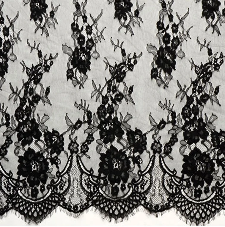 

Fancy soft wholesale black eyelash chantilly lace fabric for lingerie/sleepwear, Accept customized color