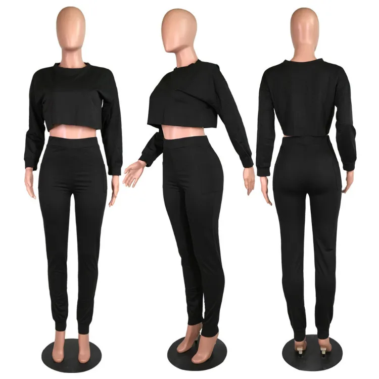 Solid Color 2 Piece Outfit Set Long Sleeve Spring 2020 Two Piece Set ...