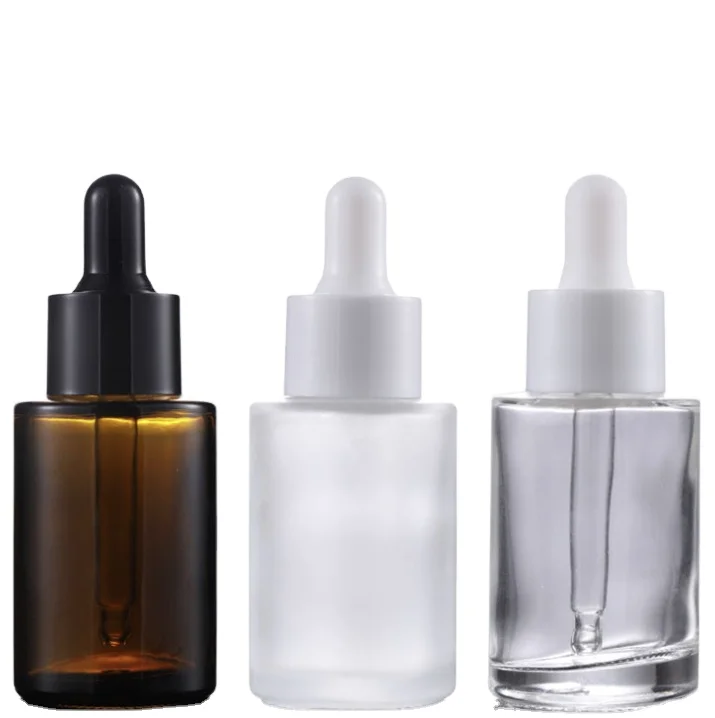 

30ml 1ozTransparent Frosted Flat Shoulder Essence Bottle Brown Essential Oil Bottle Original Liquid Dropper Bottle