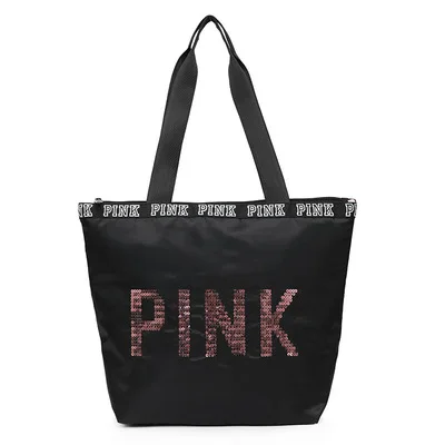 

Sequin fashion pink luxury nylon women shopping tote bag, Customizable