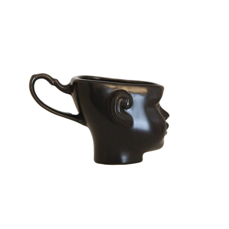 

Hot Sale Hand-painted Porcelain Coffee Cup With Handle Face Edition Cup Black