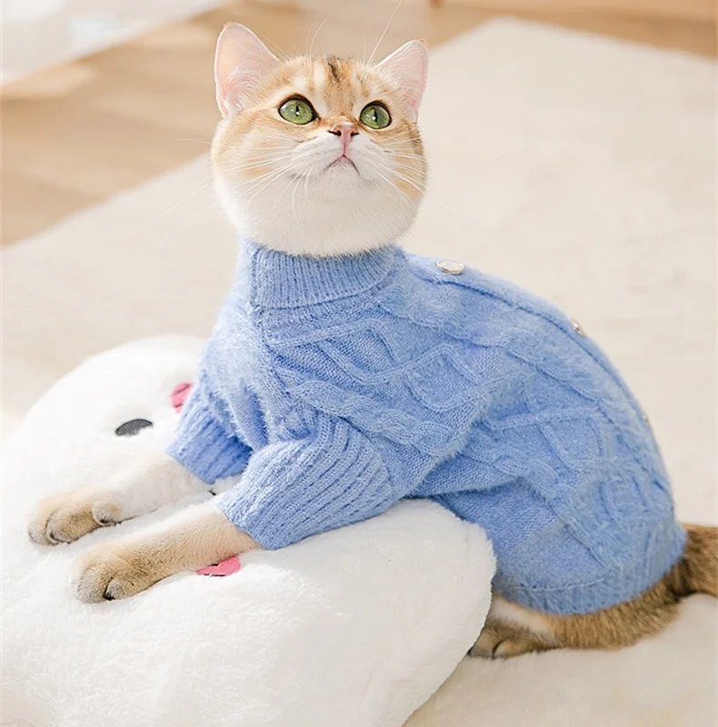 

2021 Cute Cat Kitten Sweater Coat Pet Autumn Winter Cat Clothes With Stripe