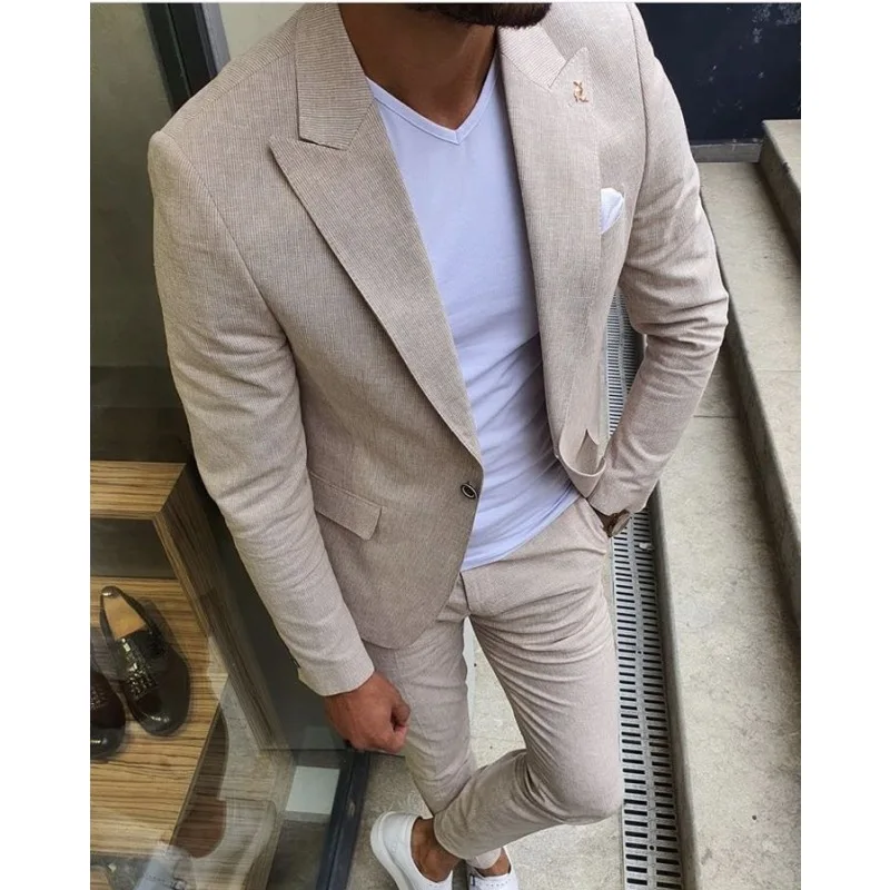 

2 Pcs Summer Slim Fit Mens Suits One Button Casual Tuxedo Suits Wedding Groom Blazer Costume Homme Terno Masculino Trajes, Custom made