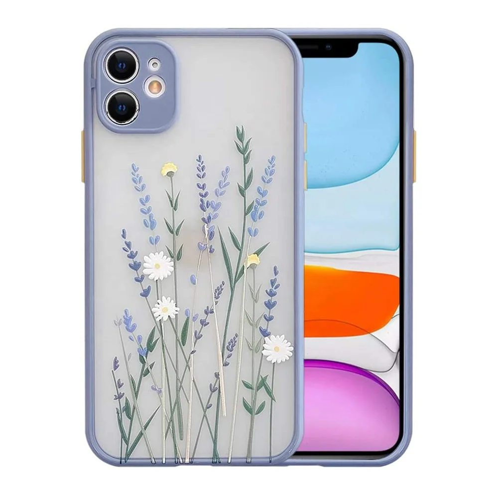 

Hot Selling Lavender Flower Phone Case Floral Transparent Hard Back Cover TPU Bumper for iPhone 13 12 11 pro max XR XS 8 7P, Lavender purple, mint green