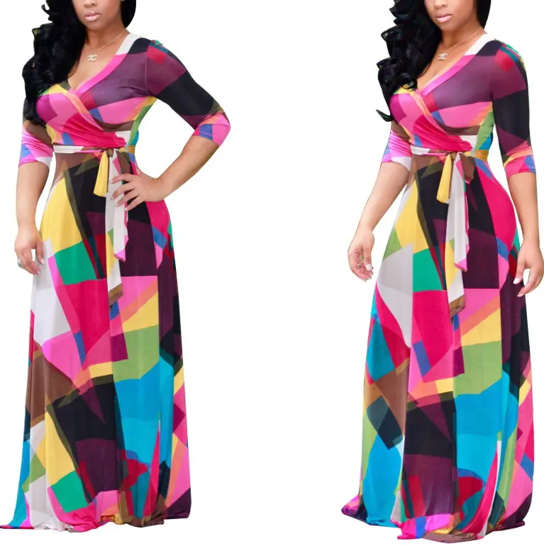 

Various styles sexy digital print evening plus size dress women middle sleeve dresses, As picture