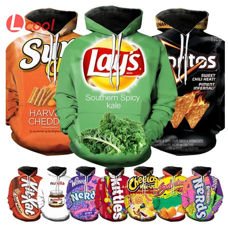 

Lcool New Design  Snacks Cheetos Printed Sweatershirt Cosplay All Printed Pullover Hoodies