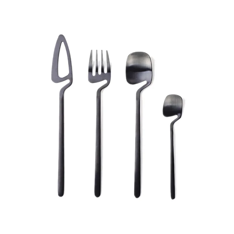 

4pcs unique hanging cutlery sus304 gold black silverware fork knife spoon matt flatware set